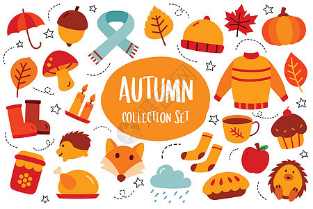 秋季系列设置平面色彩风格 秋季图标图片