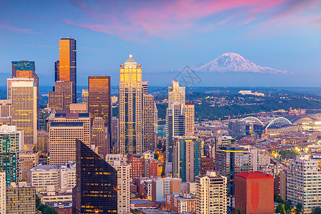 美国华盛顿州西雅图市中心市中心天线城市风景建筑地标旅行景观日落建筑学天际图片