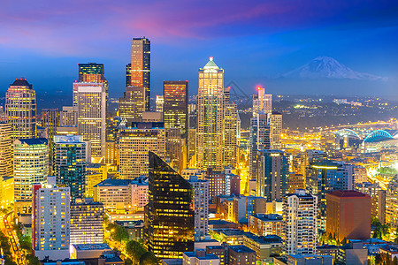 美国华盛顿州西雅图市中心市中心天线城市风景建筑天际景观建筑学旅行日落地标图片