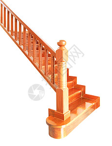 在白色背景上隔离的木制楼梯和扶手家具建筑财产风格奢华上行栏杆棕色装饰木头图片