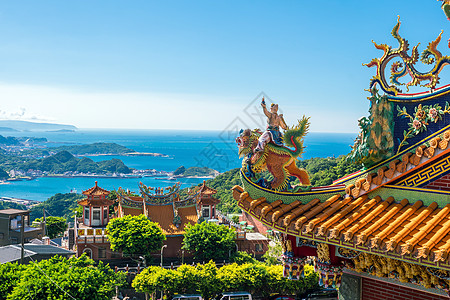 台北吉芬老街寺庙村庄建筑城市蓝色街道宗教旅行天空文化海洋图片