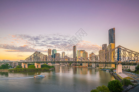 布里斯班市天际线和黎明的布里斯班河日落市中心旅行故事全景摩天大楼建筑学旅游建筑袋鼠图片