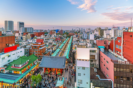 日本东京浅草地区的顶端视图景观建筑学神社宗教全景天空旅游商业城市市场图片