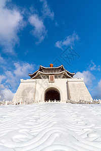 台北的清介石纪念碑寺庙首都游客正方形纪念碑旅游蓝色建筑学国家建筑图片