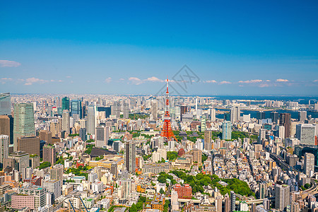 东京塔东京天线甲板天空蓝色办公室风景场景游客摩天大楼旅游建筑学图片