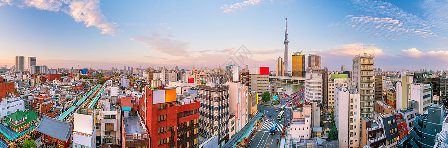 日本东京浅草地区的顶端视图旅游全景崇拜地标吸引力城市纪念品日落商业神社图片