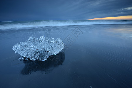 约库萨隆海滩海洋火山黑色土地冰山海浪沙龙水晶海岸蓝色图片