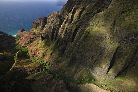 Kauai海岸景观风景崎岖旅行海洋天堂天线绿色悬崖热带海滩图片