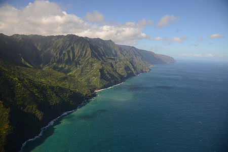 卡瓦伊海岸蓝色假期公园直升机旅游海滩崎岖热带绿色风景图片