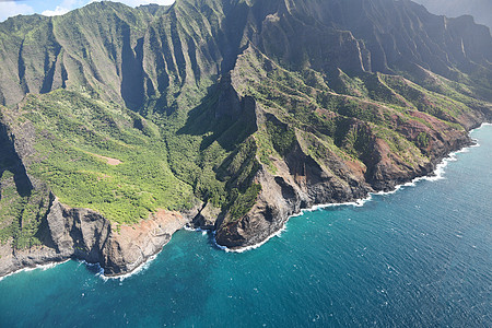 Kauai海岸景观风景假期海洋旅行直升机悬崖热带崎岖天堂旅游图片