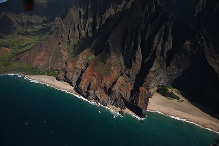 Kauai海岸景观直升机海滩悬崖海洋假期天线风景旅行绿色旅游图片