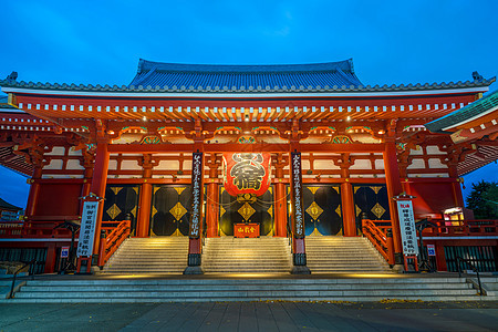 东京浅usa地区Sensoji寺佛教徒日落寺庙入口戏剧性蓝色神社宗教崇拜旅行图片