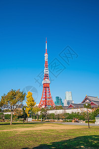 蓝色天空的东京塔正方形公园港区旅游电讯风景红色城市金属景观图片