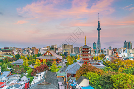 东京天线与森索济寺的视图浅草宗教旅游寺庙旅行天际城市天空建筑景观图片