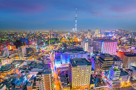 东京市天际的全景片宝塔城市宗教天空寺庙旅游日落旅行建筑学场景图片