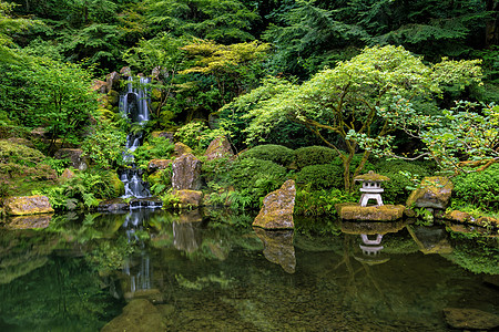 日本花园的风景佛教徒灌木丛池塘溪流下降神道花园树木图片