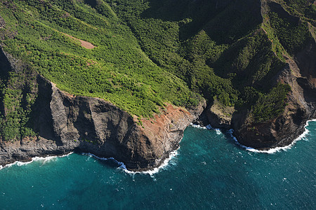 Kauai海岸景观海岸线天线风景旅行旅游绿色天堂直升机悬崖假期图片