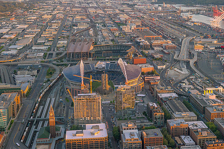 西雅图市中心天线视图建筑学建筑商业假期摩天大楼天空吸引力蓝色地标旅游图片