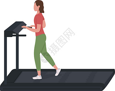 在跑步机上跑步的女孩半平面彩色矢量特征图片