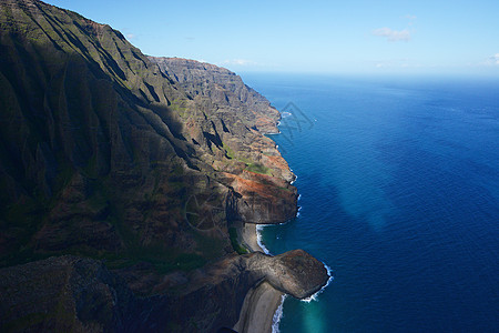 卡瓦伊海岸蓝色风景天线绿色海滩公园海岸线直升机热带崎岖图片