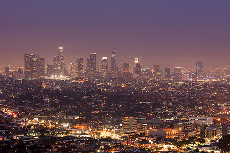 加州洛杉矶天际线 在加利福尼亚州城市摩天大楼建筑物日落商业景观天空高楼中心蓝色图片