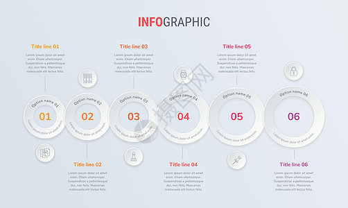 带有圆形元素的红色矢量信息图表时间线设计模板 内容时间表时间线图工作流程业务信息图表流程图  6 个步骤信息图图片