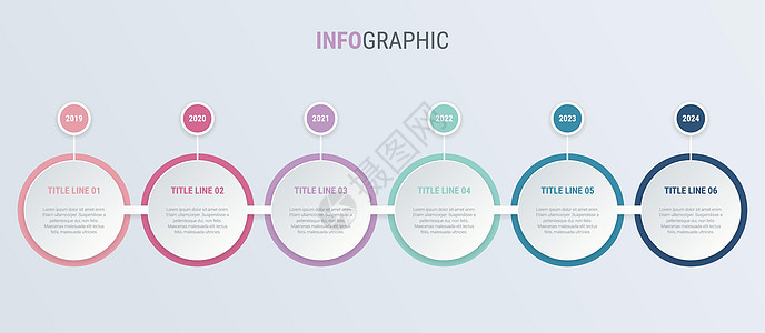 复古色彩图表信息图表模板 包含 6 个步骤的时间轴 业务的圈子工作流程 矢量设计技术流动营销商业报告一体化数字网络社交收藏图片