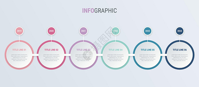复古色彩图表信息图表模板 包含 6 个步骤的时间轴 业务的圈子工作流程 矢量设计技术流动营销商业报告一体化数字网络社交收藏背景图片