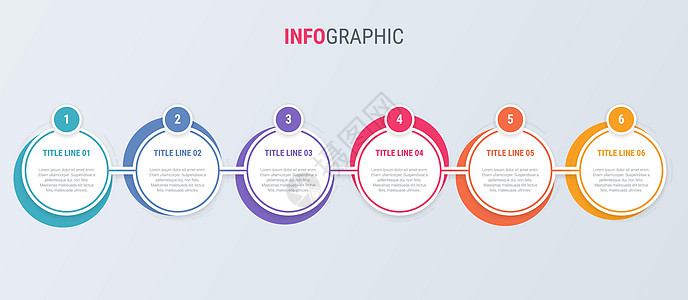 彩色图表信息图表模板 具有 6 个选项的时间轴 业务的圆形工作流程 矢量设计收藏圆圈流动推介会通讯空白媒体技术营销插图图片