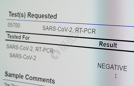 计算机屏幕显示 Covid19 的 PCR 测试结果为负监视器鼻音感染实验室疾病医疗电脑样本诊断显示屏背景图片