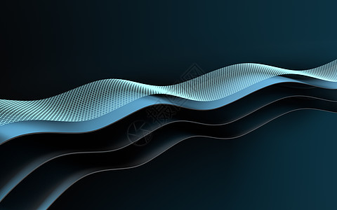 具有深色 background3d 渲染的弯曲几何曲线线条蓝色海浪黑色插图技术金属建造波纹图片