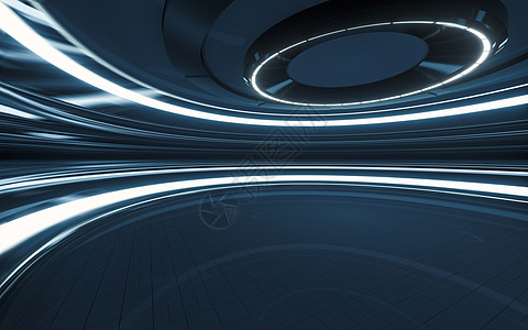 空荡荡的房间和聚光灯 3d 渲染魔法天花板圆圈金属奢华戏剧微光蓝色光灯投影仪图片
