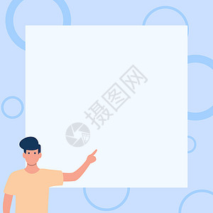 绅士绘图站立手指在空白白板上 人设计站在点手空板显示新的想法和意义创造力框架计算机成人幸福营销卡通片教学职业商务图片