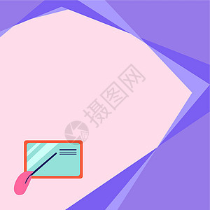 与手指点棍子的卡片图画在小细节 纸板设计与书面细节手掌持有杆指向对象标签营销计算机技术海报阴影文档蓝色电脑紫色图片
