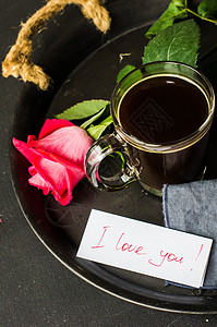 咖啡和玫瑰杯子英石展示标签心形笔记乡村盒子花束礼物图片