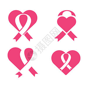 乳腺癌宣传月设计 带心形图标的乳腺癌粉红丝带图片