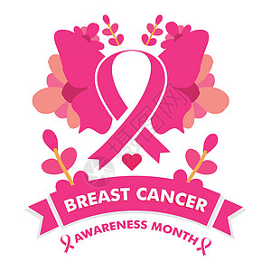 乳腺癌宣传月设计 乳腺癌粉红丝带与花卉社区生活组织女性胸部治愈志愿者幸存者团结横幅图片
