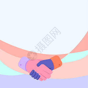 手绘在握手位置显示交易协议和问候语 手掌设计握手显示适当的问候方式绘画合作合伙公司女性职业蓝色友谊图形人手图片
