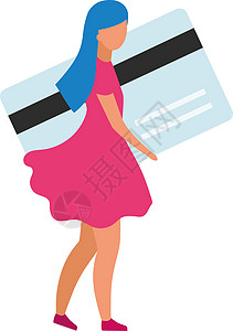 用信用卡支付的女孩半扁平颜色矢量特征图片