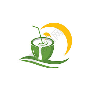 椰子标志矢量图标设计它制作图案热带牛奶营养稻草异国甜点插图果汁棕榈可可图片
