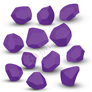 卡通石头 岩石等距集 紫色巨石天然积木形状的墙石  3d 平面隔离插图 矢量合集图片