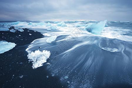 冰山海滩蓝色白色旅行海浪冰川海洋黑色火山气候天空图片