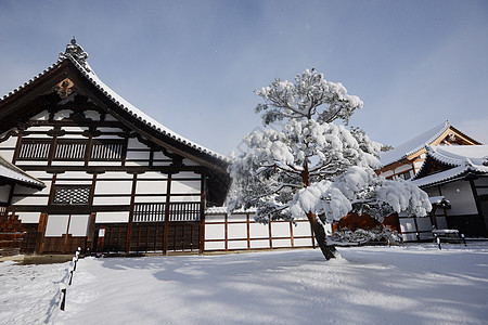 京角寺雪天空建筑学蓝色季节历史寺庙旅行天气旅游花园图片