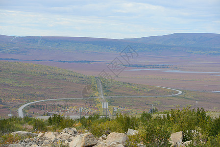 达顿高速公路爬坡地区松树场地小路旅行苔原运输森林风景图片