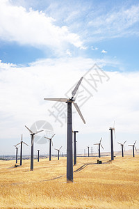 风力涡轮机涡轮螺旋桨技术发电机力量蓝色农场风车工业金子背景图片