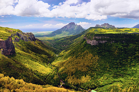 毛里求斯岛峡谷的山景 毛里求斯丛林的绿山旅游国家吸引力森林公园爬坡墙纸热带岩石农业图片