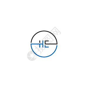 HE 标志字母设计概念黑色标识互联网公司插图圆圈电子圆形网络品牌图片
