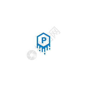 蓝色设计概念中的字母 P 标识圆圈网络标题互联网品牌创造力插图正方形艺术黑色背景图片