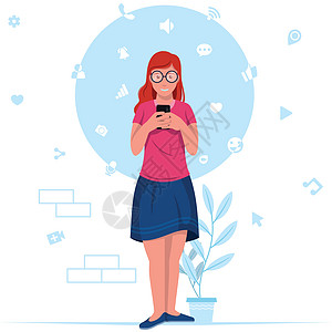 年轻女性上网搜索的年青女性服务导航按钮网络电脑插图社会创造力营销数据图片