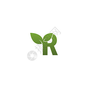 带绿叶符号日志的字母 R生物标签收藏叶子艺术字体公司品牌网络生态图片